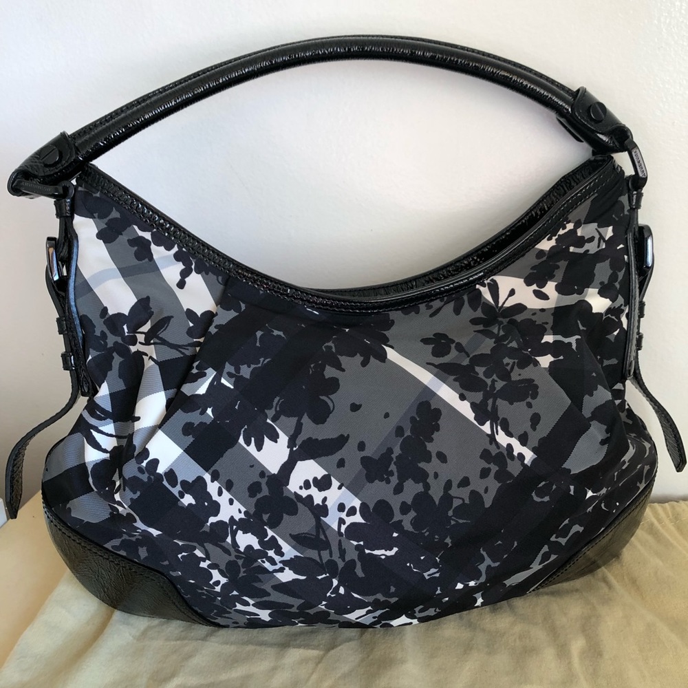 Burberry Black and Gray Floral Shoulder Bag